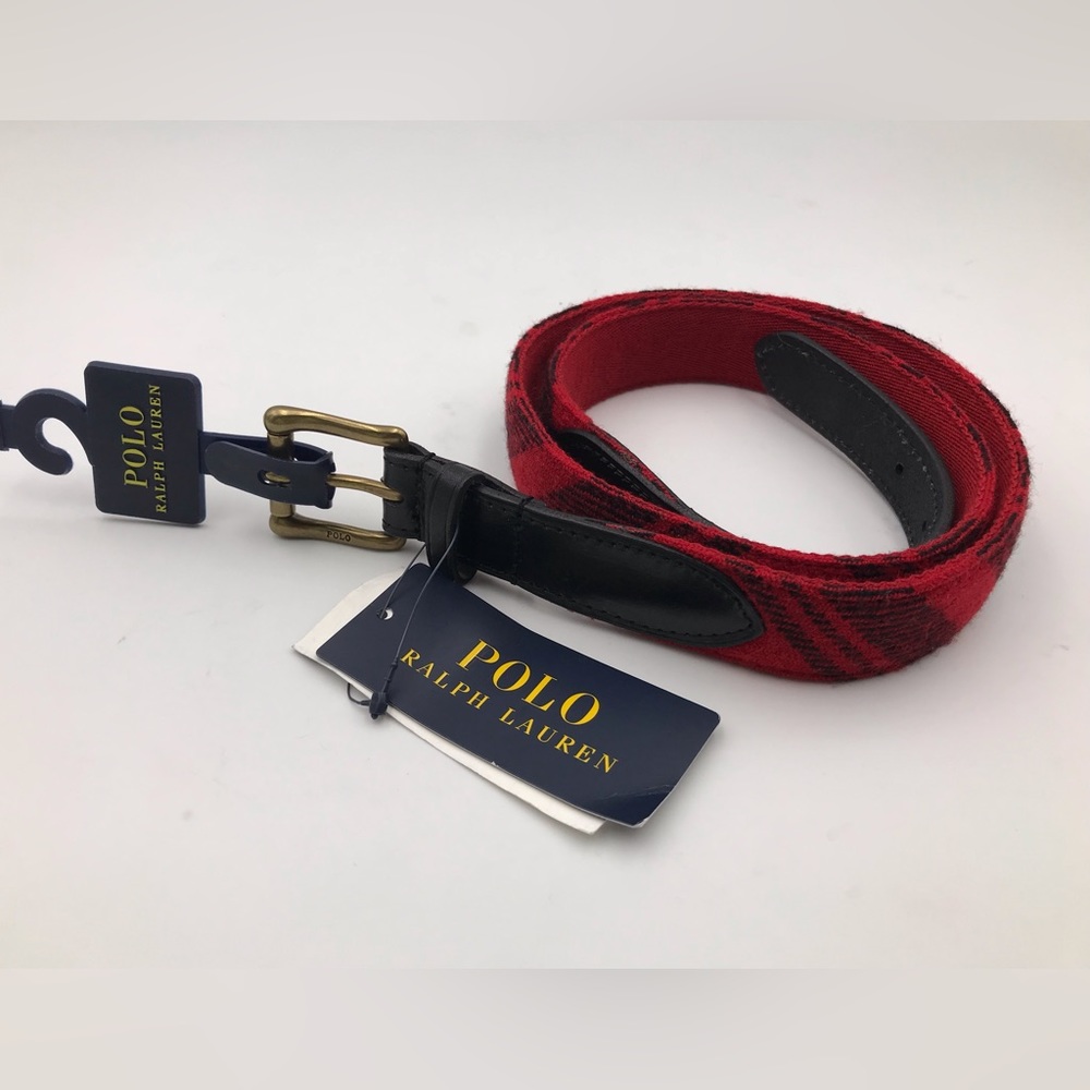 Polo Ralph Lauren Red Buffalo Plaid Wool Leather Belt